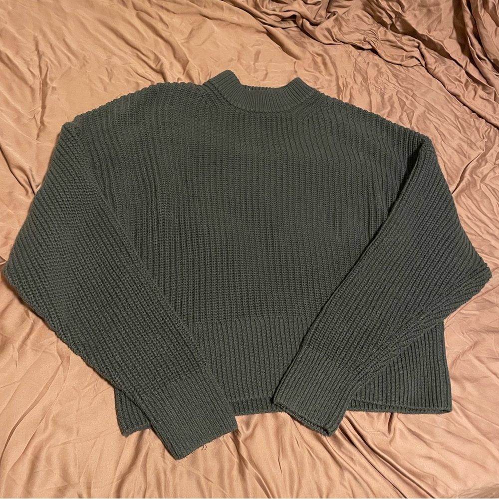EVERLANE THE COCOON TEXTURED CREW IN EVERYDAY ORGANIC COTTON DARK GREEN SWEATER